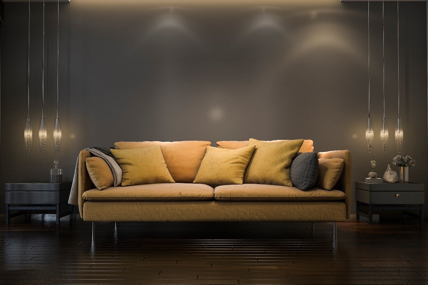 Lampu dan sofa