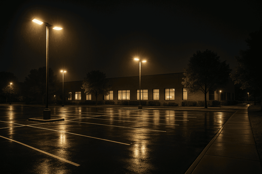 Penerangan area parkir malam hari