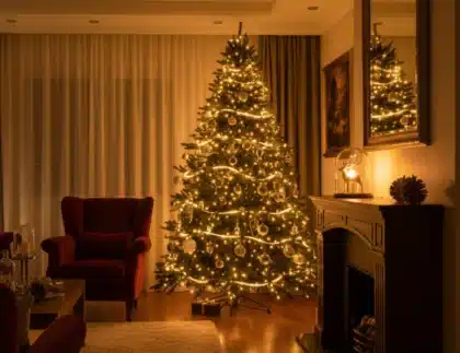 Lampu LED di hiasan pohon Natal