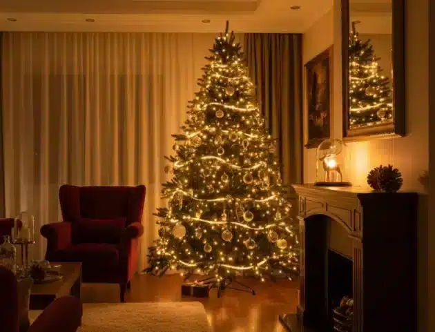 Lampu LED di hiasan pohon Natal