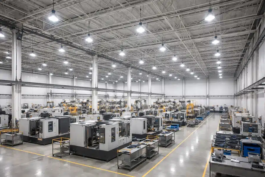 Kenapa Pabrik Skala Besar Mulai Tinggalkan Lampu Konvensional? 1 Pabrik modern terang