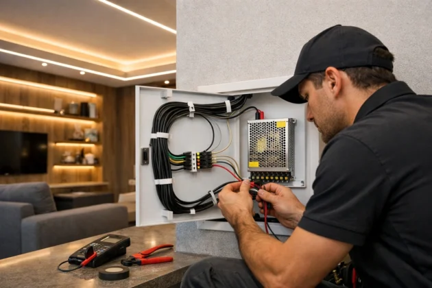 Cara Menghitung Kebutuhan Power Supply yang Tepat untuk LED Strip Agar Tidak Cepat Rusak 1 Merapikan kabel listrik